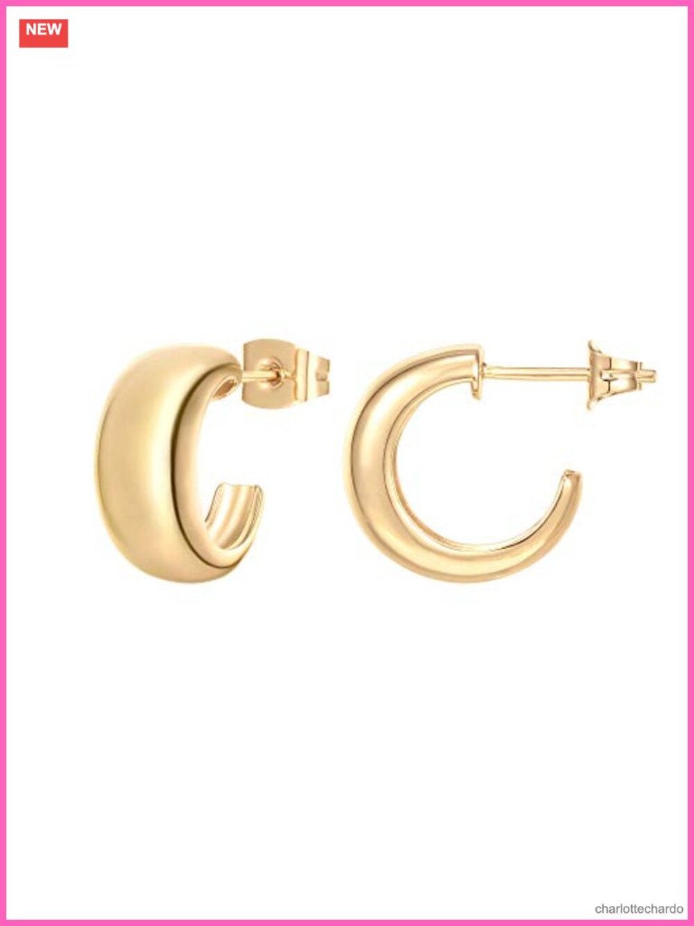 14K Gold Plated Thick Dome Huggie Hoop Earrings for Women 925 Sterling Silver
